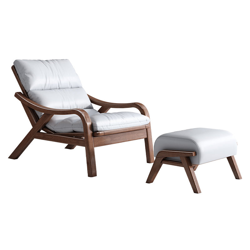 Contemporary Solid Wood Recliner Chair in Solid Color with Wooden Legs Deck Chair with Ottoman Faux Leather Beige Clearhalo 'Chairs & Seating' 'furn' 'furn_recliners' 'Furniture' 'Living Room Furniture' 'Recliners' 7626422