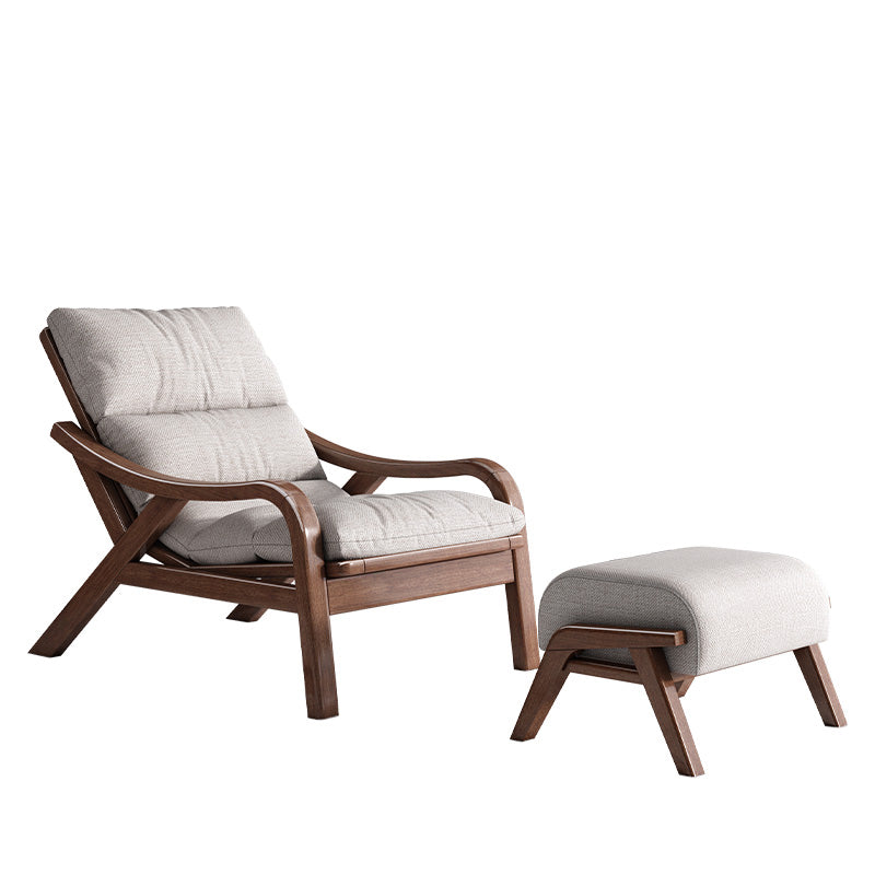 Contemporary Solid Wood Recliner Chair in Solid Color with Wooden Legs Deck Chair with Ottoman Linen Blend Beige Clearhalo 'Chairs & Seating' 'furn' 'furn_recliners' 'Furniture' 'Living Room Furniture' 'Recliners' 7626426
