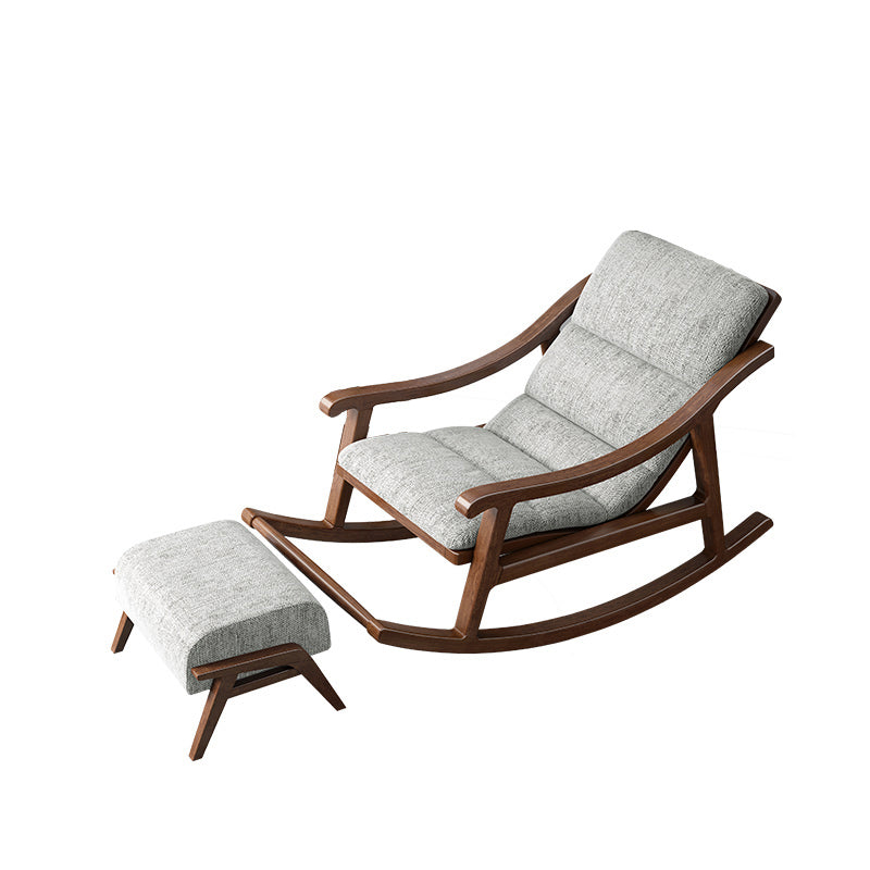 Contemporary Solid Wood Recliner Chair in Solid Color with Wooden Legs Rocking Chair & Ottoman Linen Blend Gray Clearhalo 'Chairs & Seating' 'furn' 'furn_recliners' 'Furniture' 'Living Room Furniture' 'Recliners' 7626429