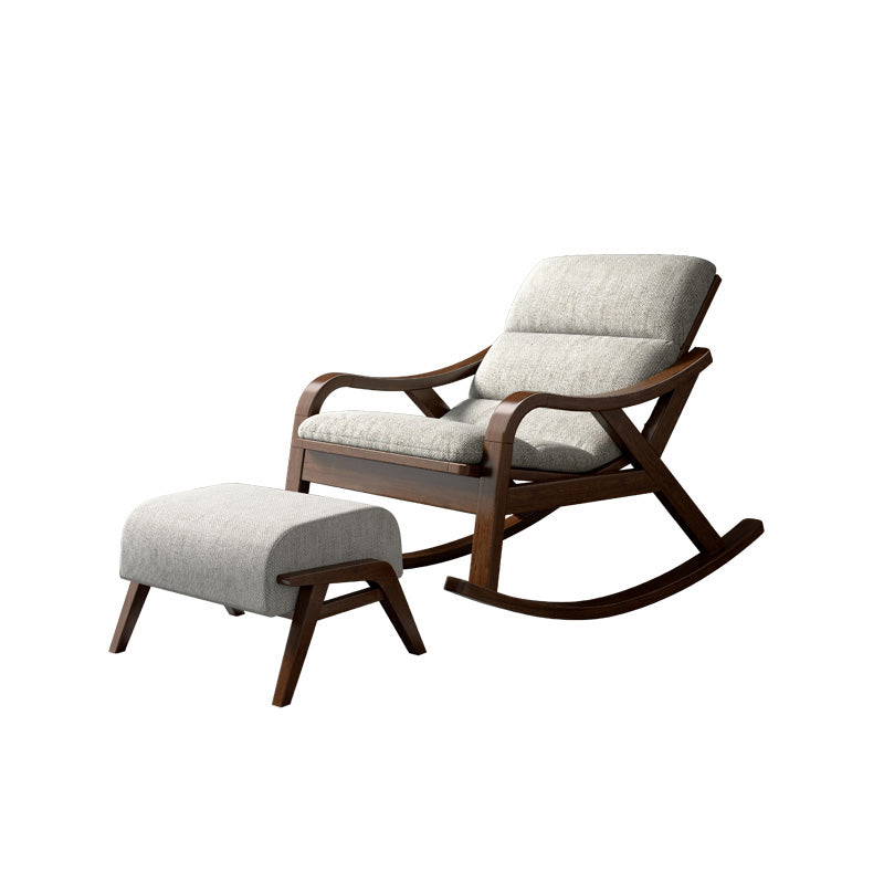 Contemporary Solid Wood Recliner Chair in Solid Color with Wooden Legs Rocking Chair & Ottoman Linen Blend Beige Clearhalo 'Chairs & Seating' 'furn' 'furn_recliners' 'Furniture' 'Living Room Furniture' 'Recliners' 7626434