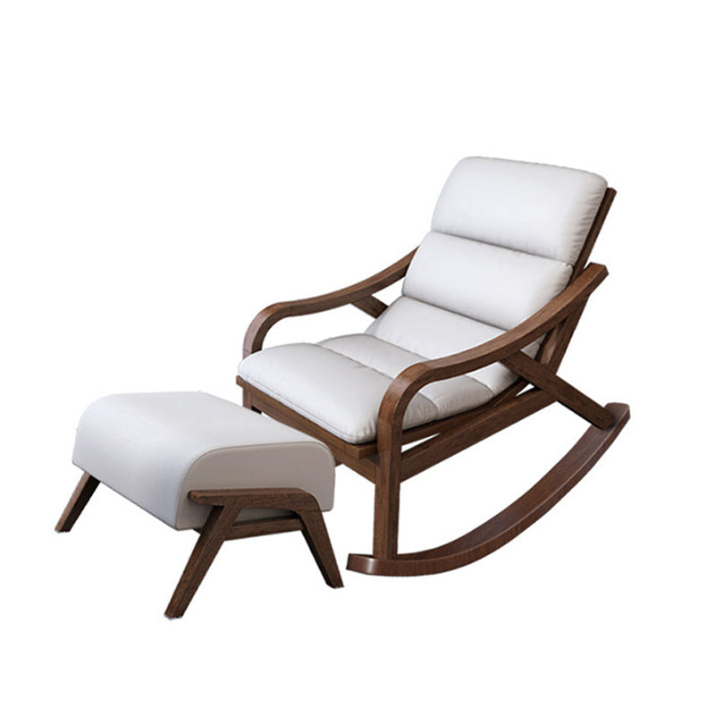 Contemporary Solid Wood Recliner Chair in Solid Color with Wooden Legs Rocking Chair & Ottoman Faux Leather Beige Clearhalo 'Chairs & Seating' 'furn' 'furn_recliners' 'Furniture' 'Living Room Furniture' 'Recliners' 7626437