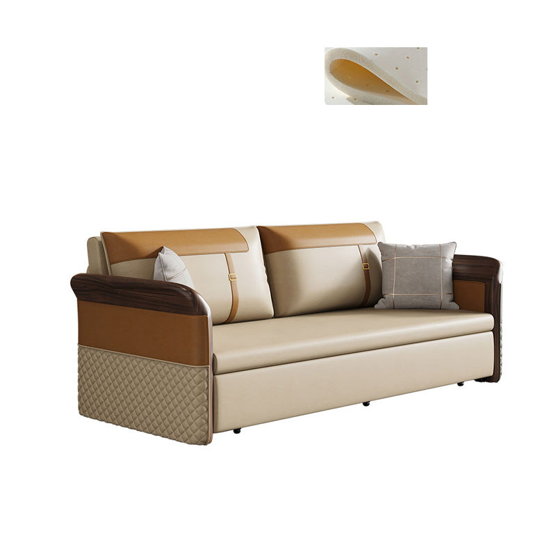 Contemporary Bonded Leather Sleeper Sofa with Pillow Back and Flared Arms Latex Clearhalo 'furn' 'furn_futons' 'Furniture' 'Futons & Daybeds' 'Futons' 'Living Room Furniture' 7632806