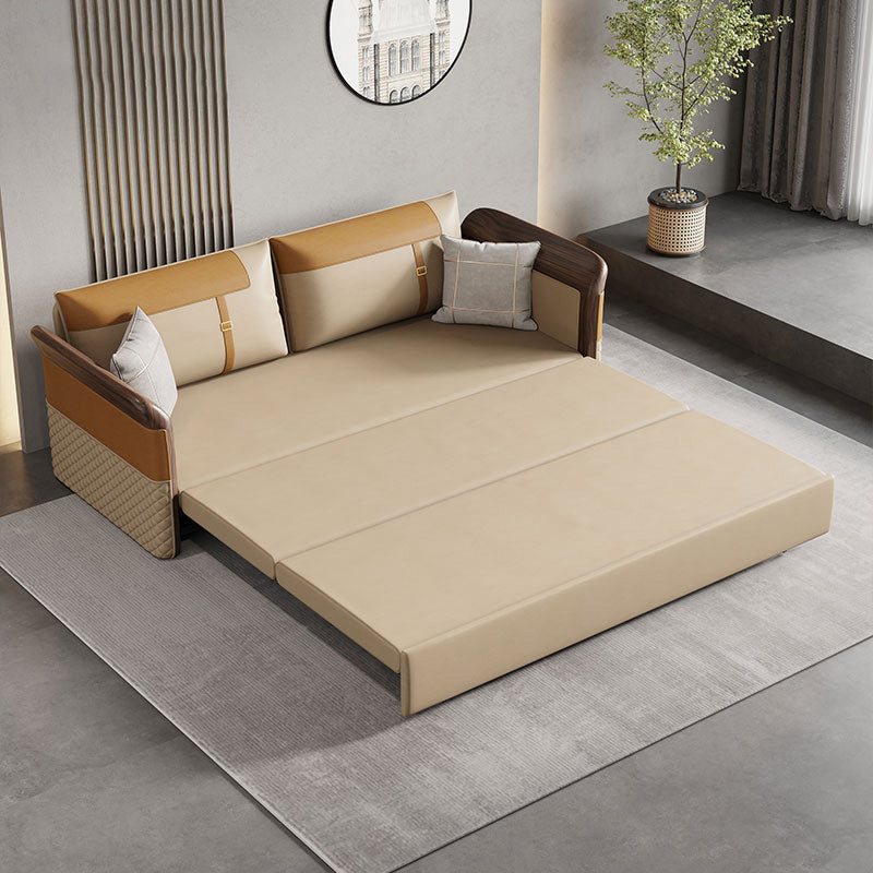 Contemporary Bonded Leather Sleeper Sofa with Pillow Back and Flared Arms Clearhalo 'furn' 'furn_futons' 'Furniture' 'Futons & Daybeds' 'Futons' 'Living Room Furniture' 7632808