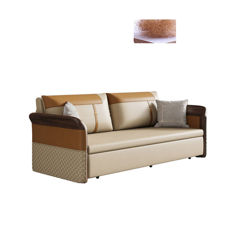 Contemporary Bonded Leather Sleeper Sofa with Pillow Back and Flared Arms Coir Clearhalo 'furn' 'furn_futons' 'Furniture' 'Futons & Daybeds' 'Futons' 'Living Room Furniture' 7632809