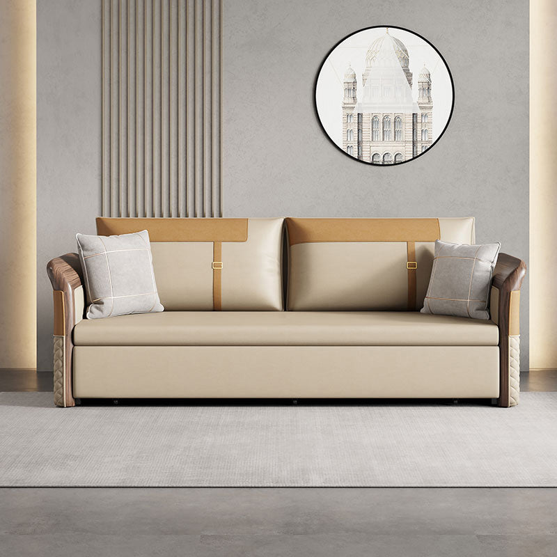 Contemporary Bonded Leather Sleeper Sofa with Pillow Back and Flared Arms Clearhalo 'furn' 'furn_futons' 'Furniture' 'Futons & Daybeds' 'Futons' 'Living Room Furniture' 7632810