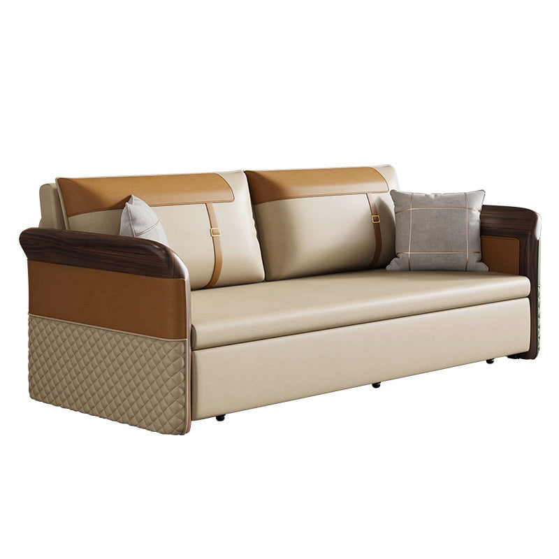 Contemporary Bonded Leather Sleeper Sofa with Pillow Back and Flared Arms Clearhalo 'furn' 'furn_futons' 'Furniture' 'Futons & Daybeds' 'Futons' 'Living Room Furniture' 7632812