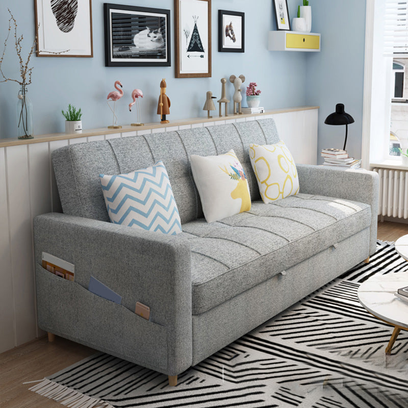 Divano letto per dormiente futon contemporaneo con deposito e braccia quadrate