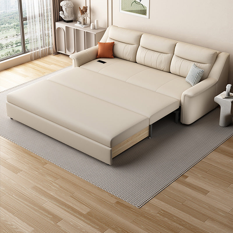 Glam -stijl Beige Futon Sleeper Sofa Bed met losse rug in gebonden leer