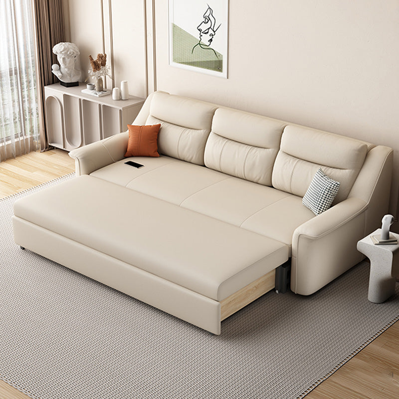 Glam -stijl Beige Futon Sleeper Sofa Bed met losse rug in gebonden leer