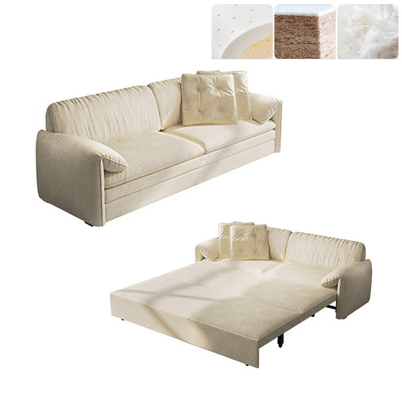 Glam Style White Futon Sleeper Sofa Bed in Velvet with Storage Latex & Coir Clearhalo 'furn' 'furn_futons' 'Furniture' 'Futons & Daybeds' 'Futons' 'Living Room Furniture' 7632875
