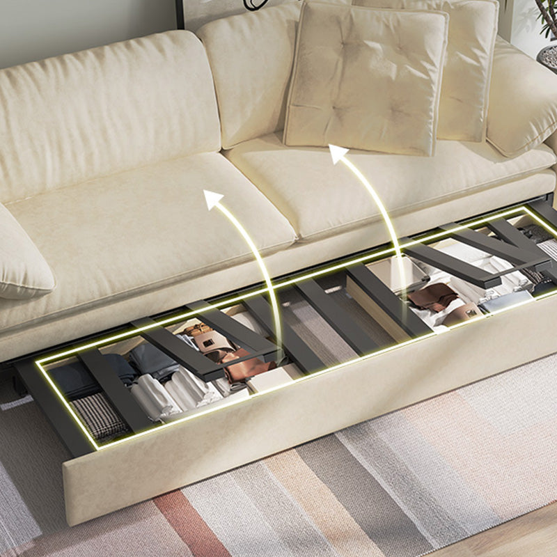 Glam Style White Futon Sleeper Sofa Bed in Velvet with Storage Clearhalo 'furn' 'furn_futons' 'Furniture' 'Futons & Daybeds' 'Futons' 'Living Room Furniture' 7632880