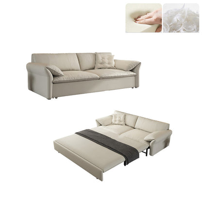Contemporary Beige Futon Sleeper Sofa Bed with Solid Wood Storage Sponge Clearhalo 'furn' 'furn_futons' 'Furniture' 'Futons & Daybeds' 'Futons' 'Living Room Furniture' 7632890