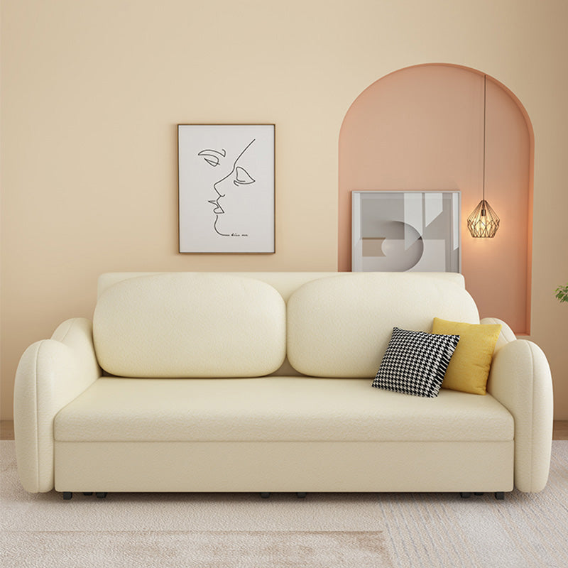 Glam Style Beige Futon Sleeper Sofa with Pillow Back in Velvet Clearhalo 'furn' 'furn_futons' 'Furniture' 'Futons & Daybeds' 'Futons' 'Living Room Furniture' 7632921