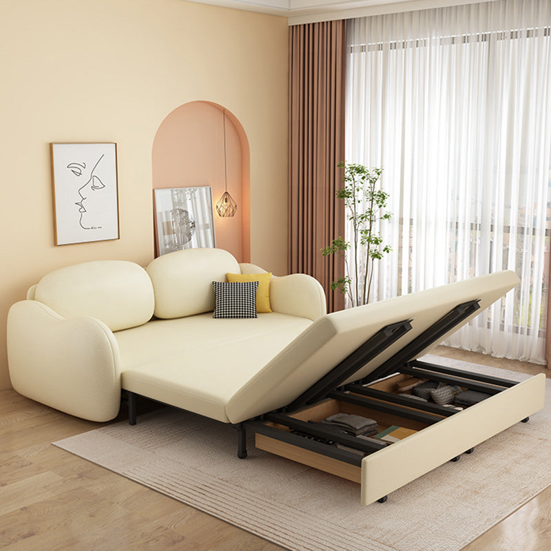 Glam Style Beige Futon Sleeper Sofa with Pillow Back in Velvet Storage Included Clearhalo 'furn' 'furn_futons' 'Furniture' 'Futons & Daybeds' 'Futons' 'Living Room Furniture' 7632922