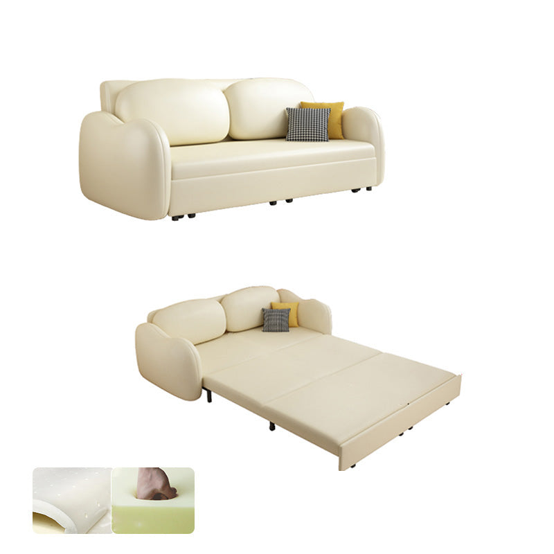 Glam Style Beige Futon Sleeper Sofa with Pillow Back in Velvet 49"L x 32"W x 32"H Storage Not Included Latex Clearhalo 'furn' 'furn_futons' 'Furniture' 'Futons & Daybeds' 'Futons' 'Living Room Furniture' 7632923
