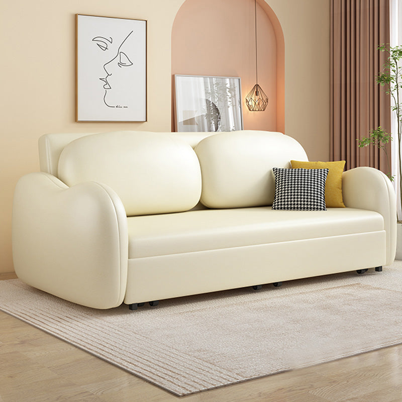 Glam Style Beige Futon Sleeper Sofa with Pillow Back in Velvet Clearhalo 'furn' 'furn_futons' 'Furniture' 'Futons & Daybeds' 'Futons' 'Living Room Furniture' 7632926