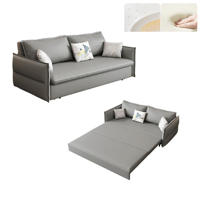 Contemporary Grey Bonded Leather Sleeper Sofa with Storage and Square Arms Latex Clearhalo 'furn' 'furn_futons' 'Furniture' 'Futons & Daybeds' 'Futons' 'Living Room Furniture' 7632959