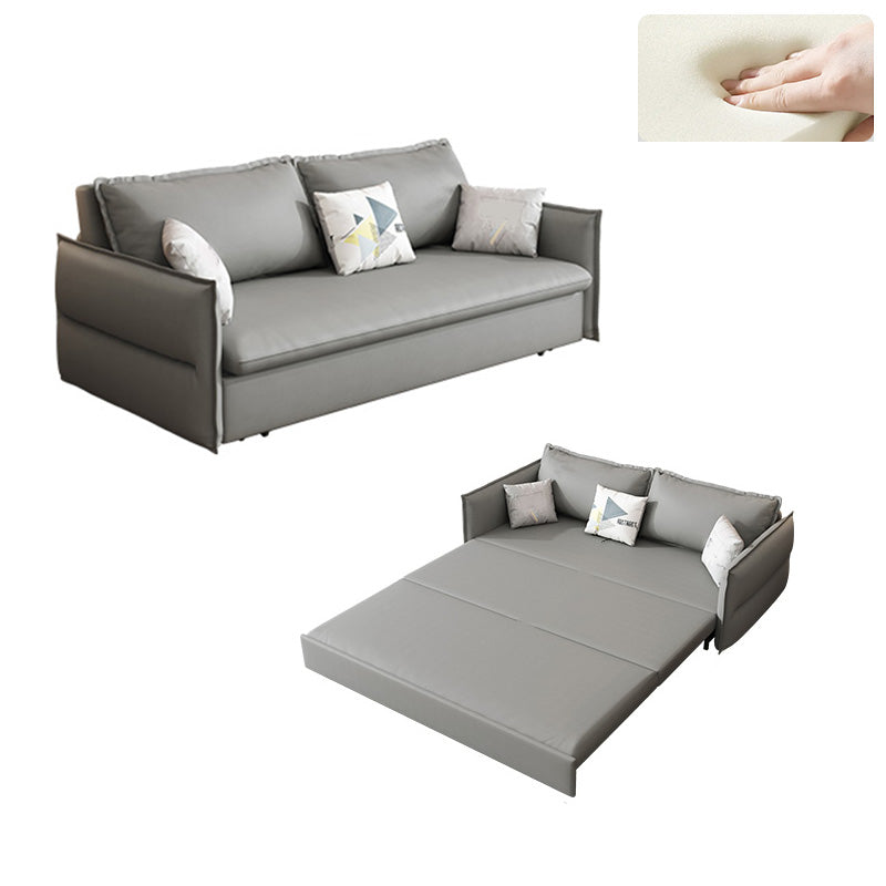Contemporary Grey Bonded Leather Sleeper Sofa with Storage and Square Arms Sponge Clearhalo 'furn' 'furn_futons' 'Furniture' 'Futons & Daybeds' 'Futons' 'Living Room Furniture' 7632960