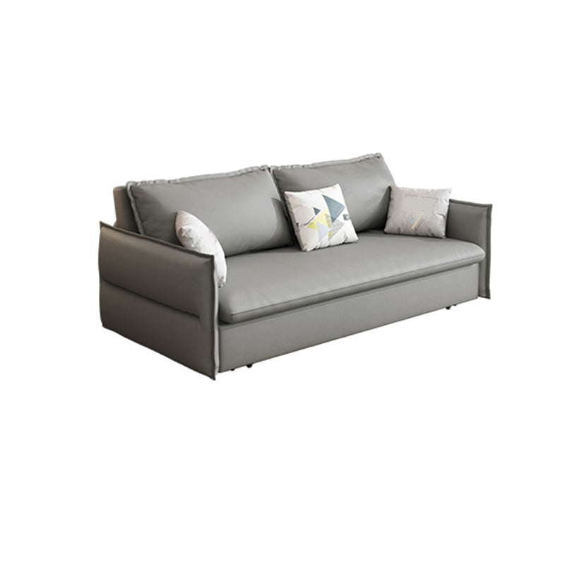 Contemporary Grey Bonded Leather Sleeper Sofa with Storage and Square Arms Clearhalo 'furn' 'furn_futons' 'Furniture' 'Futons & Daybeds' 'Futons' 'Living Room Furniture' 7632965