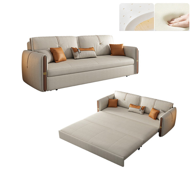 Glam Style Beige Futon Sofa Bed with Box and Black Metal Base Latex Clearhalo 'furn' 'furn_futons' 'Furniture' 'Futons & Daybeds' 'Futons' 'Living Room Furniture' 7632976
