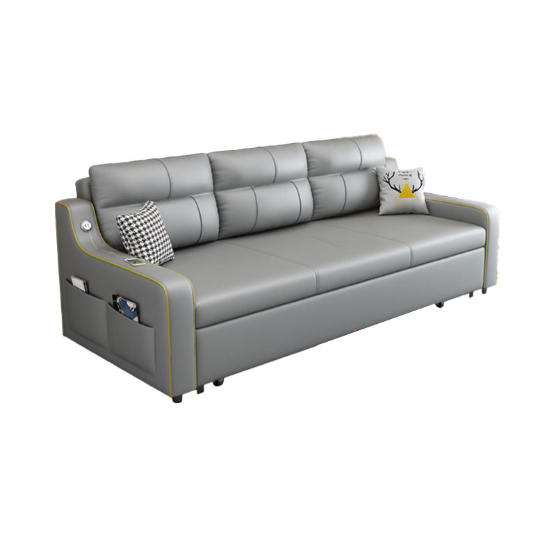 Contemporary Grey Bonded Leather Sleeper Sofa with Box and Cushion Back 90.5"L x 31.5"W x 33"H Clearhalo 'furn' 'furn_futons' 'Furniture' 'Futons & Daybeds' 'Futons' 'Living Room Furniture' 7633030