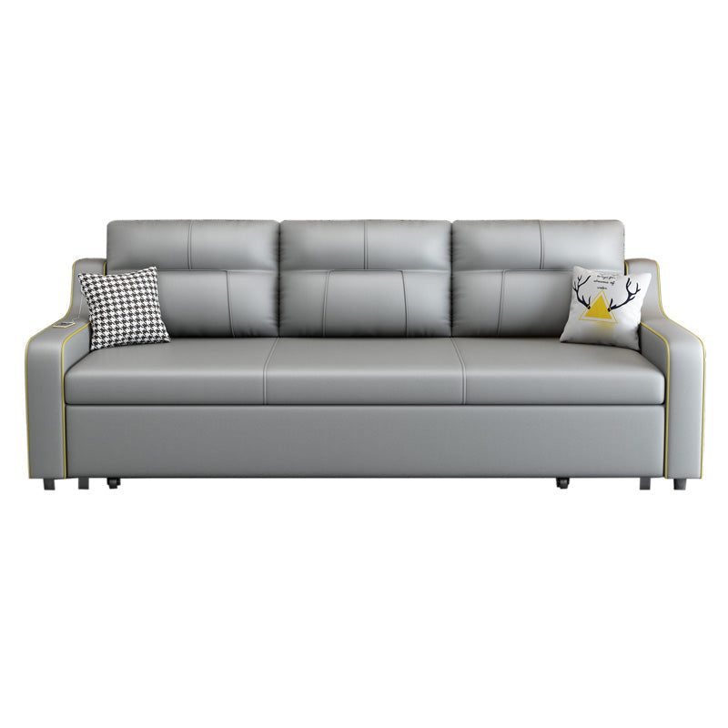 Contemporary Grey Bonded Leather Sleeper Sofa with Box and Cushion Back Clearhalo 'furn' 'furn_futons' 'Furniture' 'Futons & Daybeds' 'Futons' 'Living Room Furniture' 7633034