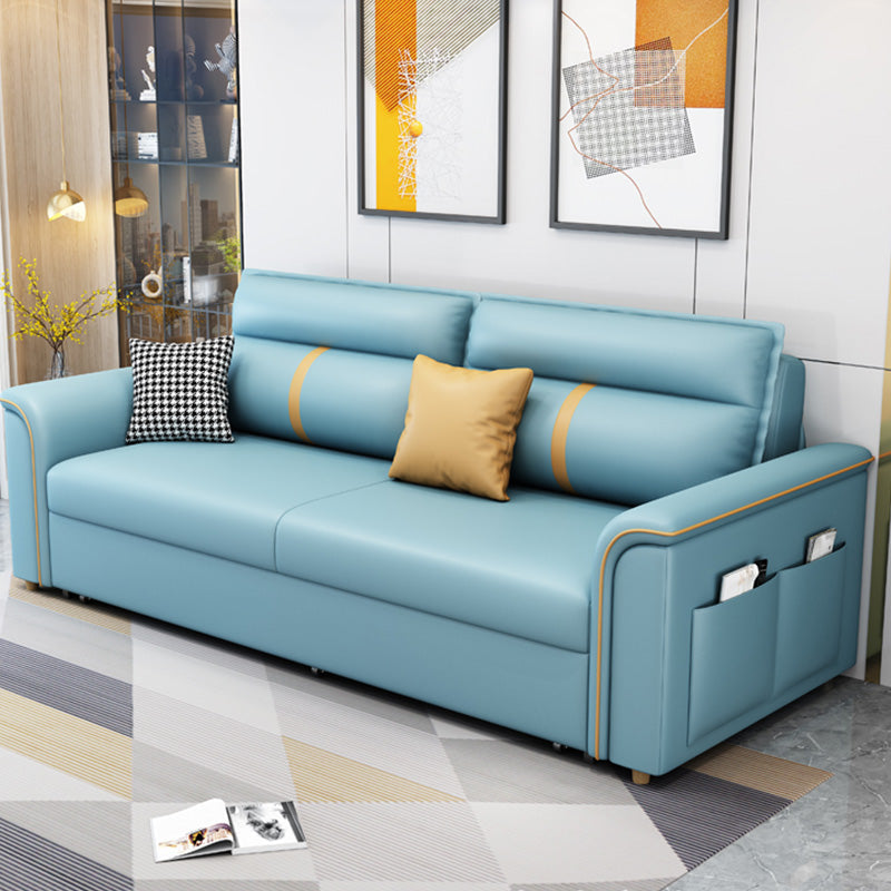 Contemporary Sleeper Sofa in Blue with Storage and Pillow Top Arms Blue Clearhalo 'furn' 'furn_futons' 'Furniture' 'Futons & Daybeds' 'Futons' 'Living Room Furniture' 7633044