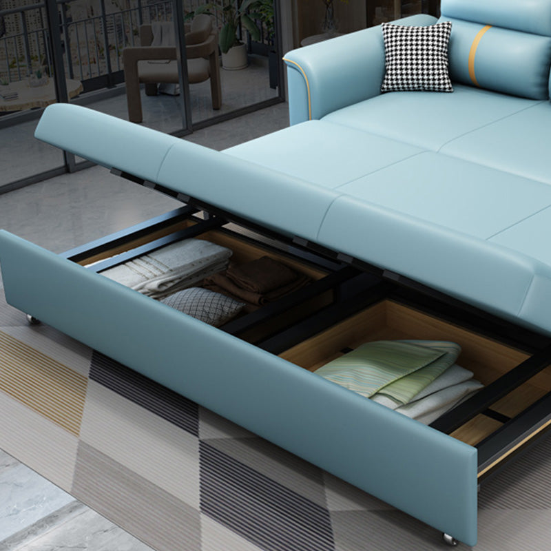 Contemporary Sleeper Sofa in Blue with Storage and Pillow Top Arms Clearhalo 'furn' 'furn_futons' 'Furniture' 'Futons & Daybeds' 'Futons' 'Living Room Furniture' 7633052