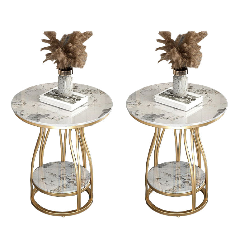 2-Tier Modern Metal Round Side Table 19.7-inch End Table with Shelf Gold White Grey 2 Clearhalo 'Coffee & Accent Tables' 'End & Side Tables' 'end_side_tables' 'furn' 'furn_end_side_tables' 'Furniture' 'Living Room Furniture' 7633077
