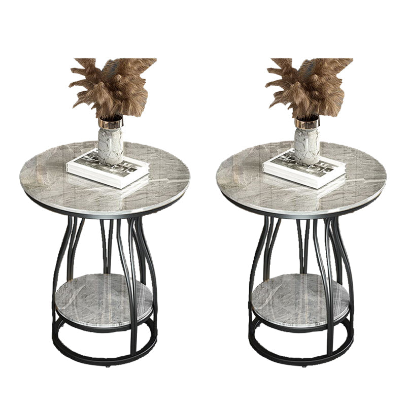 2-Tier Modern Metal Round Side Table 19.7-inch End Table with Shelf Black Light Gray 2 Clearhalo 'Coffee & Accent Tables' 'End & Side Tables' 'end_side_tables' 'furn' 'furn_end_side_tables' 'Furniture' 'Living Room Furniture' 7633092