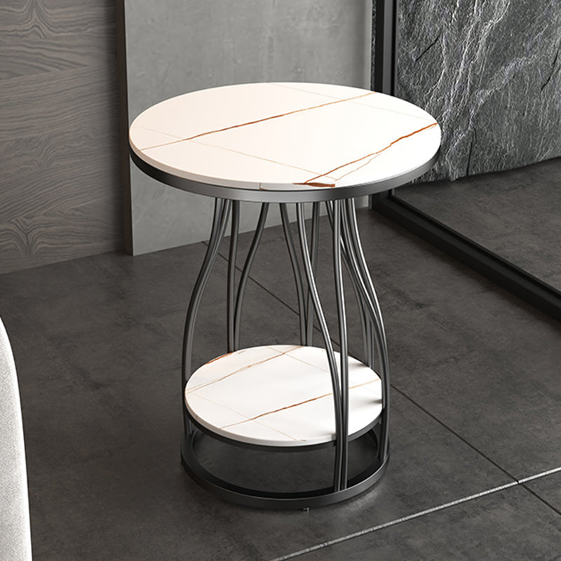 2-Tier Modern Metal Round Side Table 19.7-inch End Table with Shelf Black White Gold 1 Clearhalo 'Coffee & Accent Tables' 'End & Side Tables' 'end_side_tables' 'furn' 'furn_end_side_tables' 'Furniture' 'Living Room Furniture' 7633093