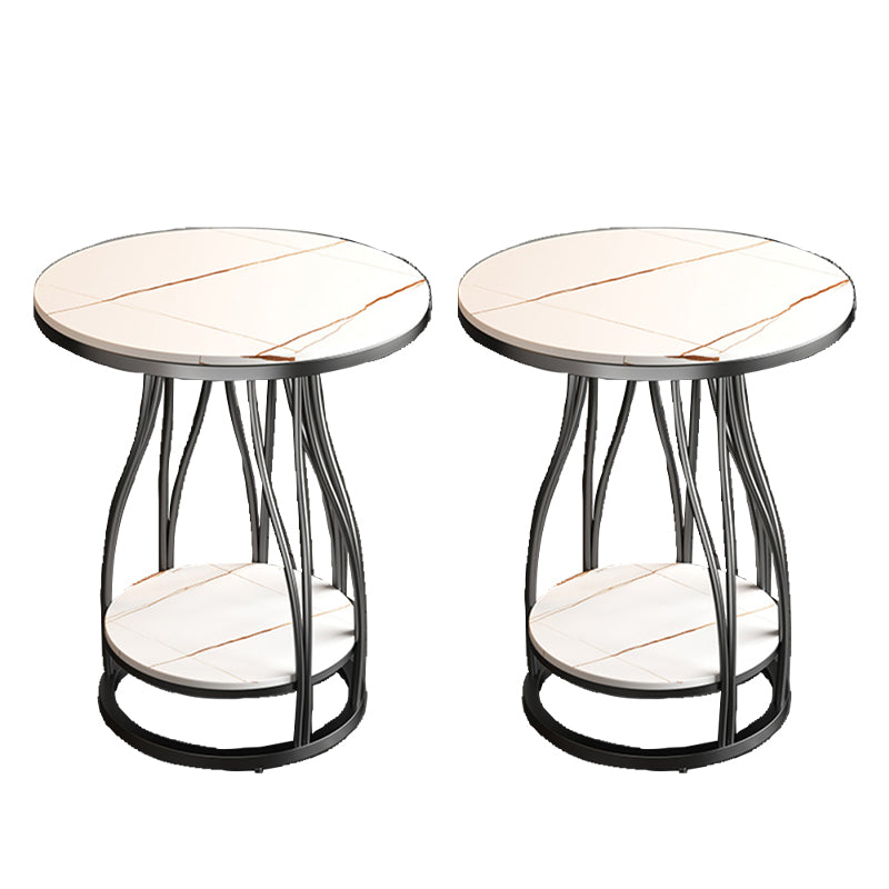 2-Tier Modern Metal Round Side Table 19.7-inch End Table with Shelf Black White Gold 2 Clearhalo 'Coffee & Accent Tables' 'End & Side Tables' 'end_side_tables' 'furn' 'furn_end_side_tables' 'Furniture' 'Living Room Furniture' 7633094