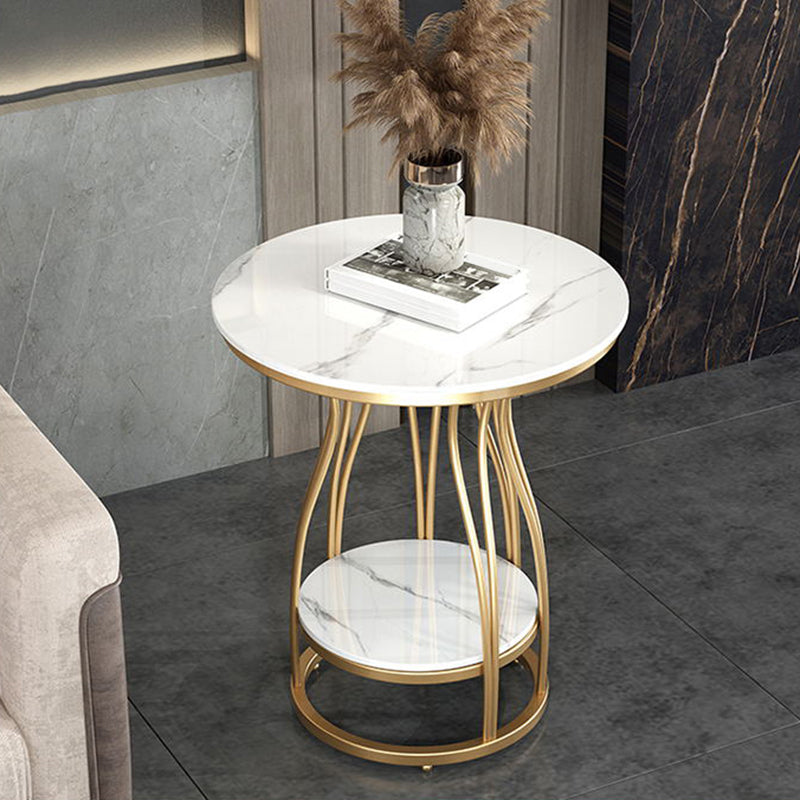 2-Tier Modern Metal Round Side Table 19.7-inch End Table with Shelf Gold Gloss White 1 Clearhalo 'Coffee & Accent Tables' 'End & Side Tables' 'end_side_tables' 'furn' 'furn_end_side_tables' 'Furniture' 'Living Room Furniture' 7633095