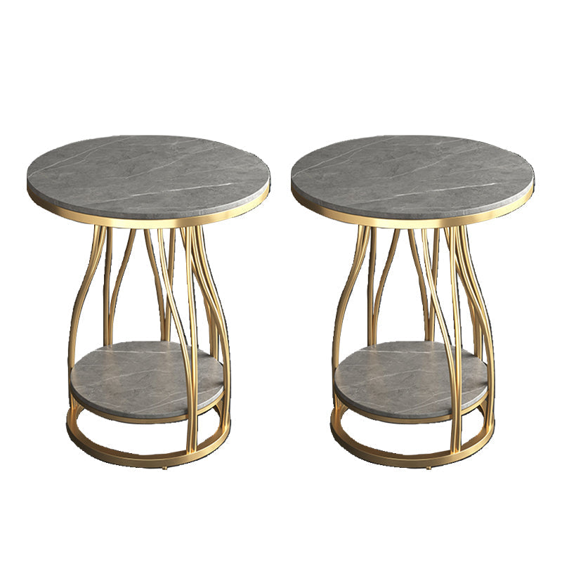 2-Tier Modern Metal Round Side Table 19.7-inch End Table with Shelf Gold Gray 2 Clearhalo 'Coffee & Accent Tables' 'End & Side Tables' 'end_side_tables' 'furn' 'furn_end_side_tables' 'Furniture' 'Living Room Furniture' 7633100
