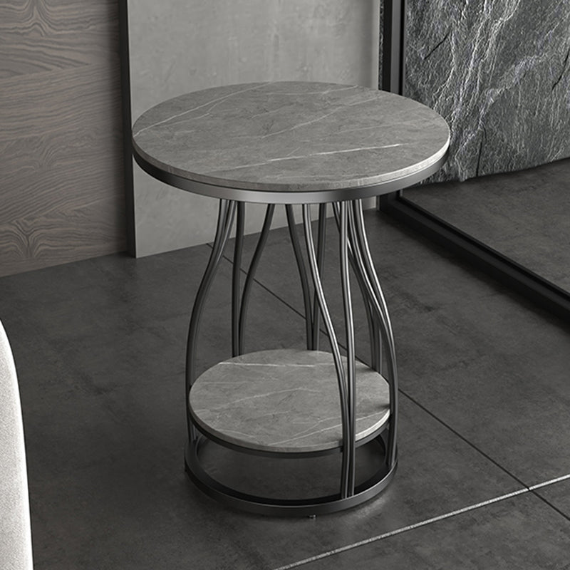 2-Tier Modern Metal Round Side Table 19.7-inch End Table with Shelf Black Gray 1 Clearhalo 'Coffee & Accent Tables' 'End & Side Tables' 'end_side_tables' 'furn' 'furn_end_side_tables' 'Furniture' 'Living Room Furniture' 7633101