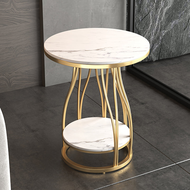 2-Tier Modern Metal Round Side Table 19.7-inch End Table with Shelf Gold White 1 Clearhalo 'Coffee & Accent Tables' 'End & Side Tables' 'end_side_tables' 'furn' 'furn_end_side_tables' 'Furniture' 'Living Room Furniture' 7633103