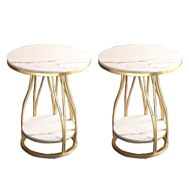 2-Tier Modern Metal Round Side Table 19.7-inch End Table with Shelf Gold White 2 Clearhalo 'Coffee & Accent Tables' 'End & Side Tables' 'end_side_tables' 'furn' 'furn_end_side_tables' 'Furniture' 'Living Room Furniture' 7633104