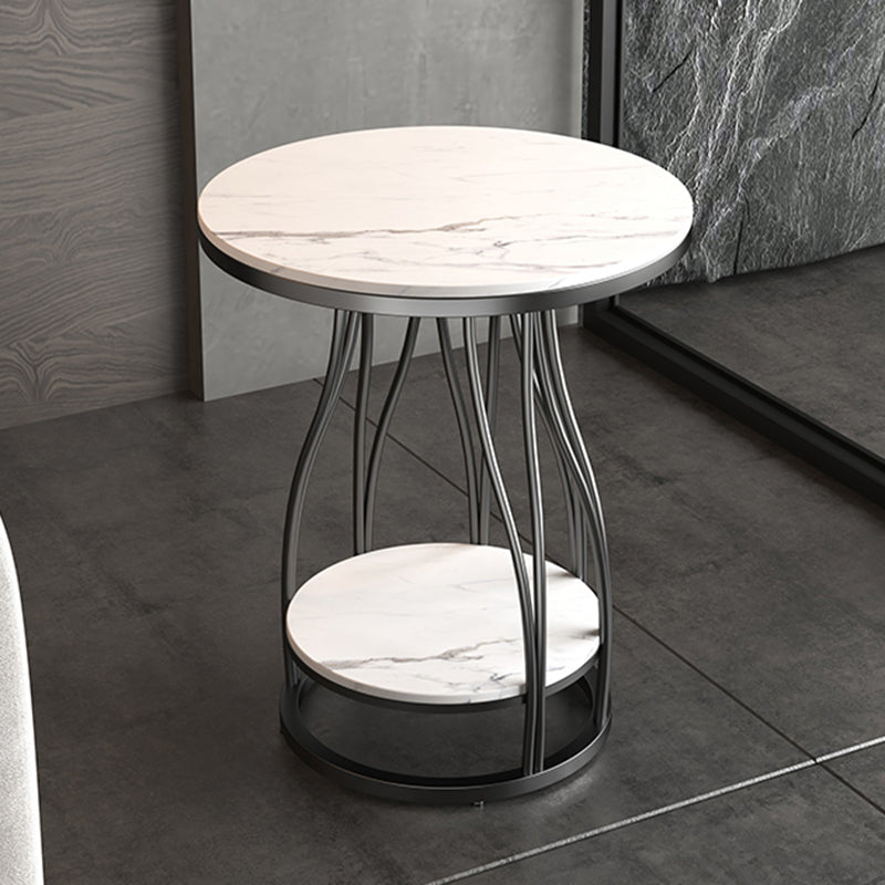 2-Tier Modern Metal Round Side Table 19.7-inch End Table with Shelf Black Gloss White 1 Clearhalo 'Coffee & Accent Tables' 'End & Side Tables' 'end_side_tables' 'furn' 'furn_end_side_tables' 'Furniture' 'Living Room Furniture' 7633107
