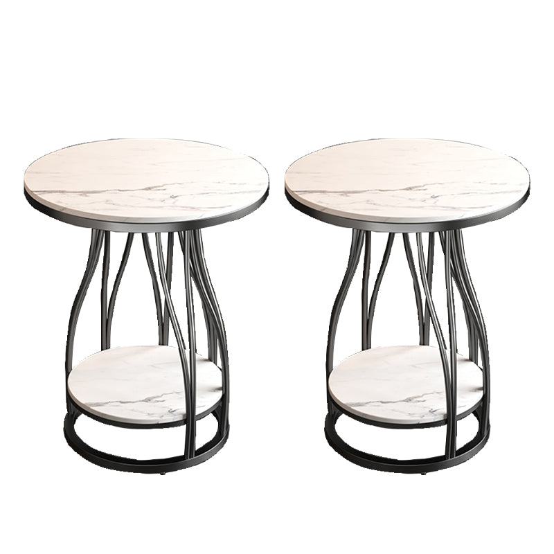 2-Tier Modern Metal Round Side Table 19.7-inch End Table with Shelf Black Gloss White 2 Clearhalo 'Coffee & Accent Tables' 'End & Side Tables' 'end_side_tables' 'furn' 'furn_end_side_tables' 'Furniture' 'Living Room Furniture' 7633108