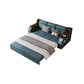 Canapé-lit bleu scandinave avec rangement et coussin en arrière