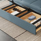 Canapé-lit bleu scandinave avec rangement et coussin en arrière