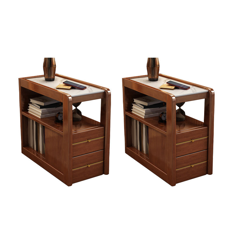 Mesa auxiliar de la sala de estar Madera maciza con mesa de esquina rectangular de almacenamiento