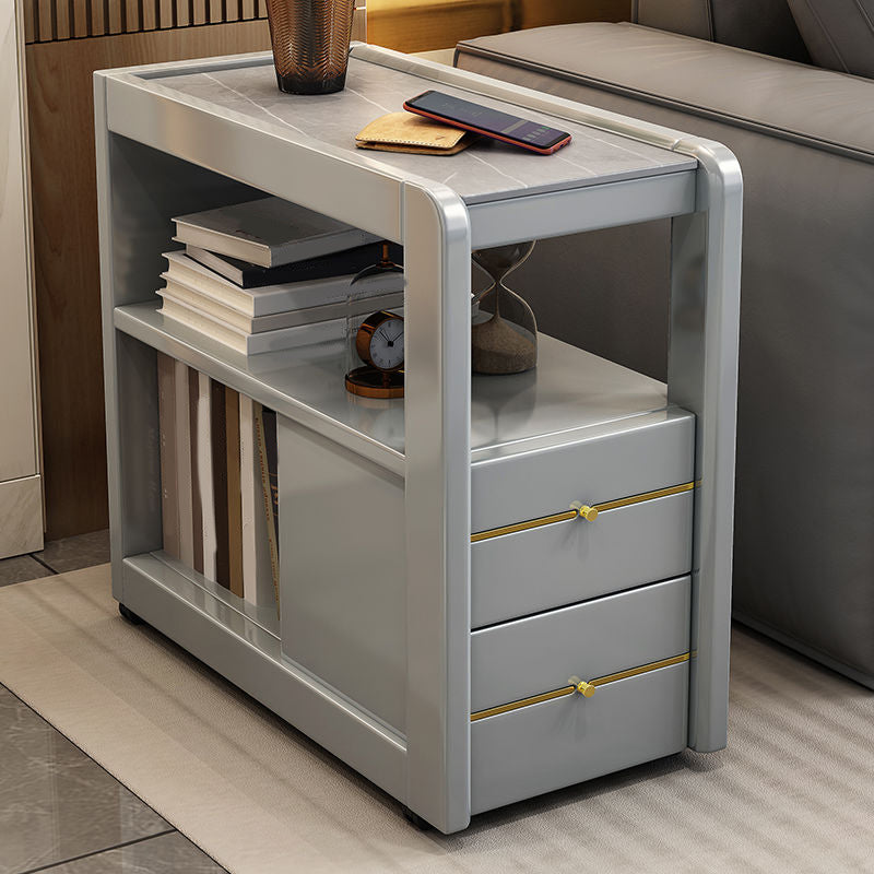 Mesa auxiliar de la sala de estar Madera maciza con mesa de esquina rectangular de almacenamiento