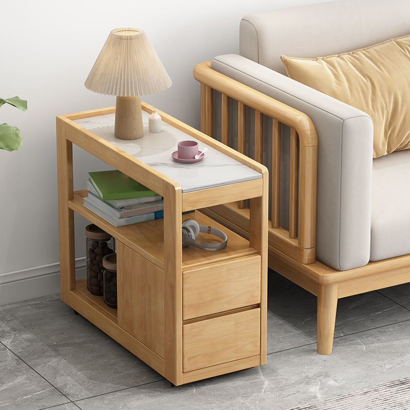 Solid Wood Accent Side Table 4 Legs with Storage Living Room Rectangular Natural 1 Clearhalo 'Coffee & Accent Tables' 'End & Side Tables' 'end_side_tables' 'furn' 'furn_end_side_tables' 'Furniture' 'Living Room Furniture' 7633357