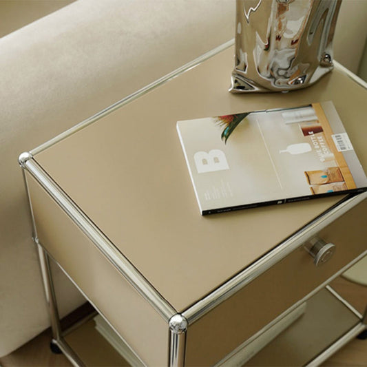 Modernistic End Slide Table Metal with Storage 4 Legs Living Room Corner Table