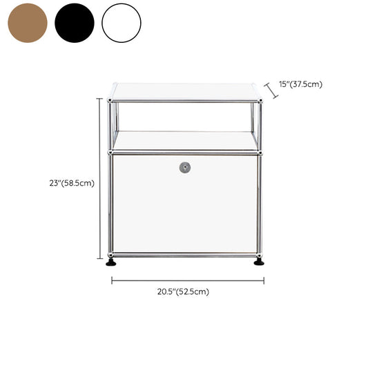 Modernistic End Slide Table Metal with Storage 4 Legs Living Room Corner Table