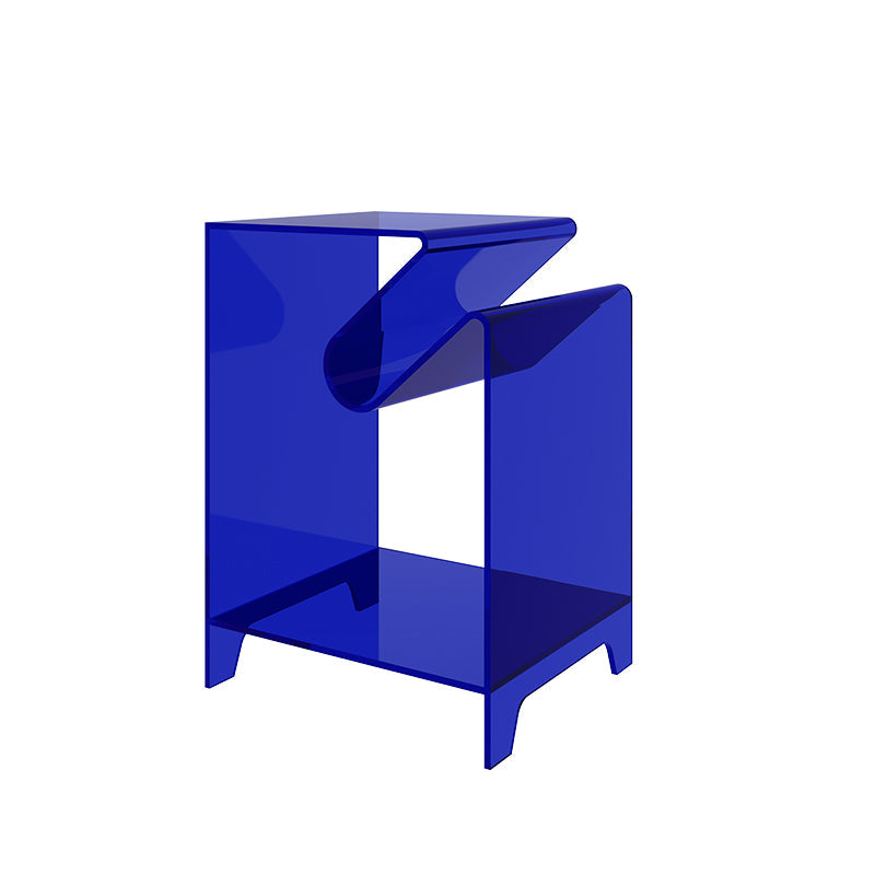 Modernistic Sofa Side Accent Table Plastic 4 Legs Double Tier Rectangular Blue 1 Clearhalo 'Coffee & Accent Tables' 'End & Side Tables' 'end_side_tables' 'furn' 'furn_end_side_tables' 'Furniture' 'Living Room Furniture' 7633447