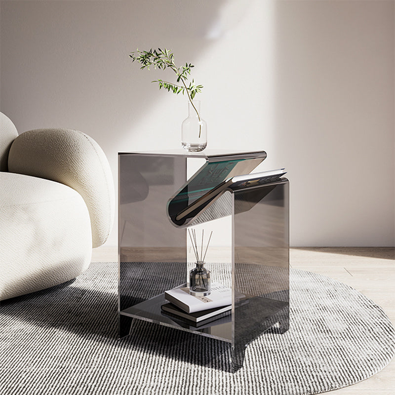 Modernistic Sofa Side Accent Table Plastic 4 Legs Double Tier Rectangular Clearhalo 'Coffee & Accent Tables' 'End & Side Tables' 'end_side_tables' 'furn' 'furn_end_side_tables' 'Furniture' 'Living Room Furniture' 7633450