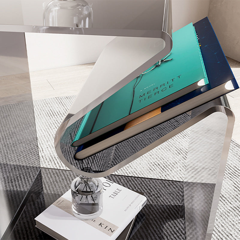 Modernistic Sofa Side Accent Table Plastic 4 Legs Double Tier Rectangular Clearhalo 'Coffee & Accent Tables' 'End & Side Tables' 'end_side_tables' 'furn' 'furn_end_side_tables' 'Furniture' 'Living Room Furniture' 7633457