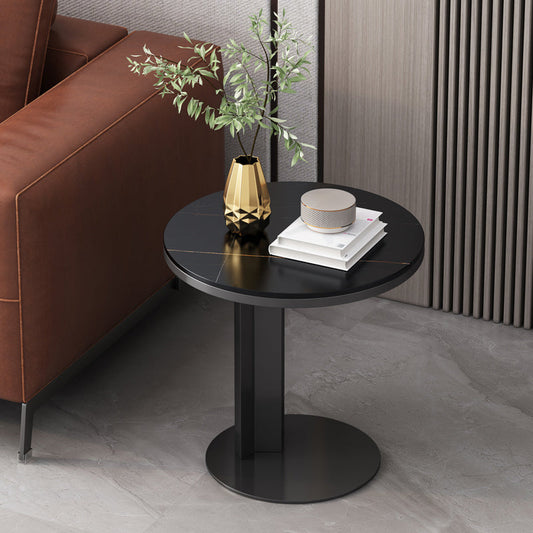 Rustic Sofa Side Accent Table Metal Pedestal Round Living Room Corner Table